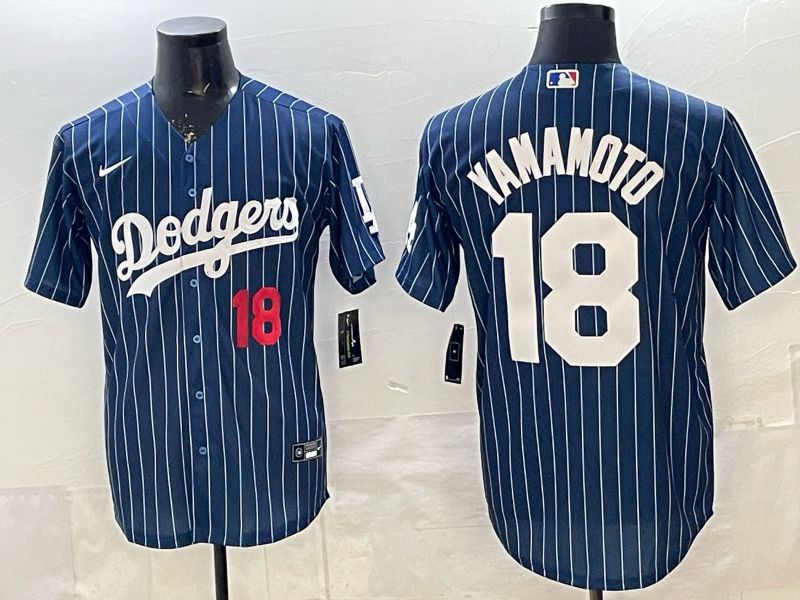 Men 2026 Nike Los Angeles Dodgers #18 Yamamoto Blue Stripe Game MLB Jersey 09->los angeles dodgers->MLB Jersey